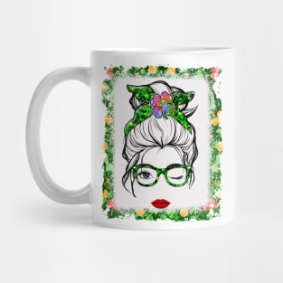 Leopard Messy Bun Shamrock St Patrick's Day Wink Eye Girl Mug